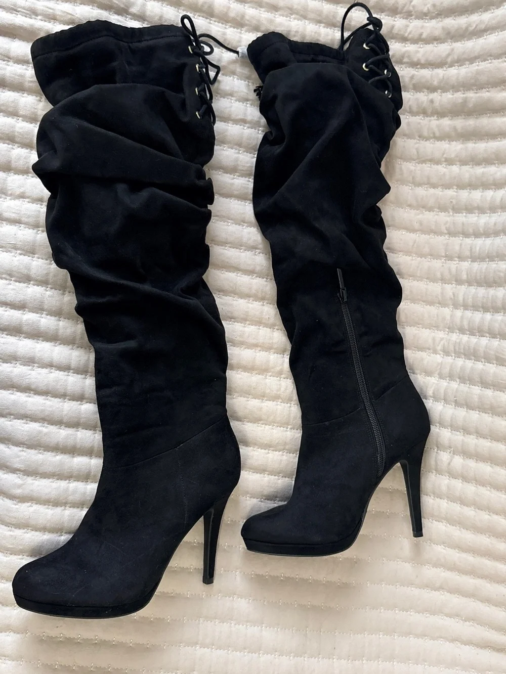 NIB Thalia Sodi Black Suede Over The Knee Slouch Heel Boots 6M